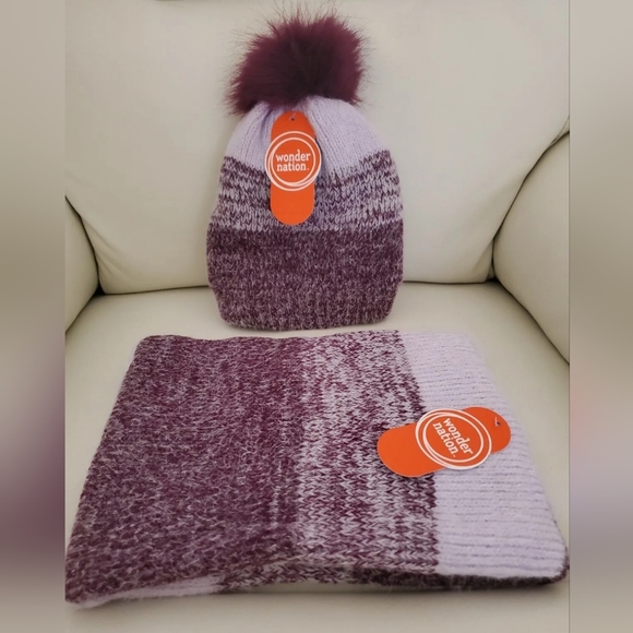Wonder Nation Girls 2 Piece Fashion Set-Hat & Scarf Purple, One Size* - Picture 4 of 4